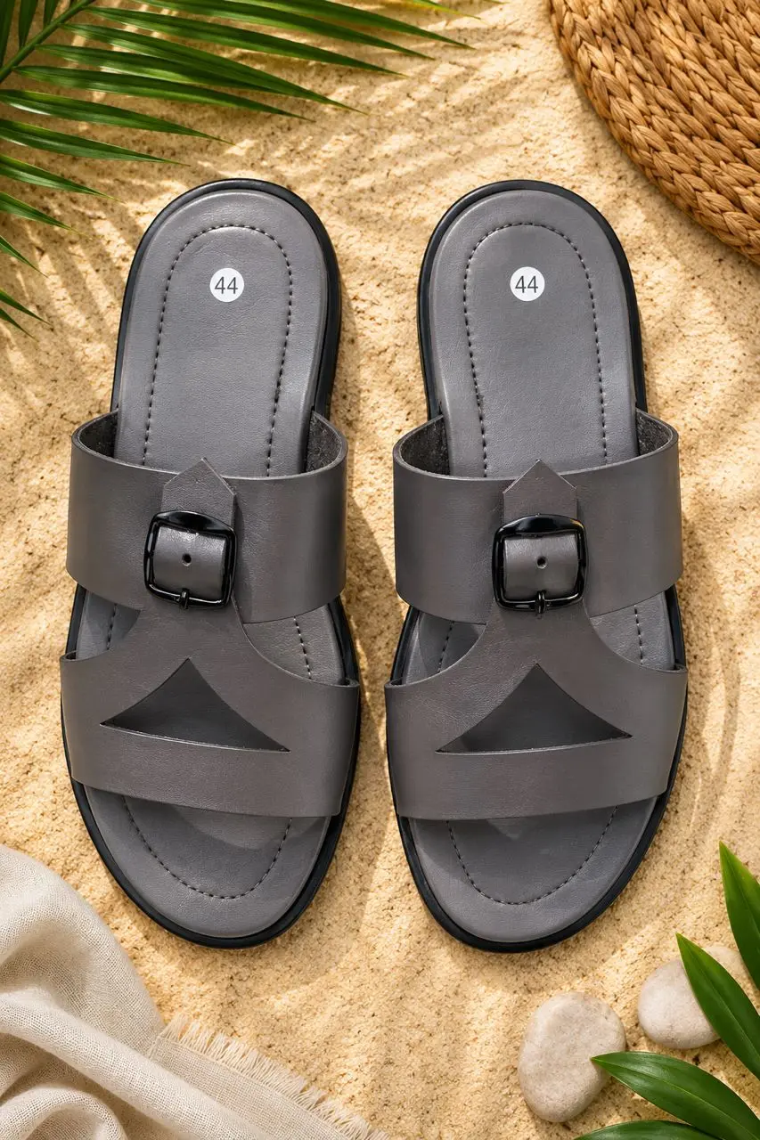 Sandales Mules en Cuir Gris Anthracite pour Homme