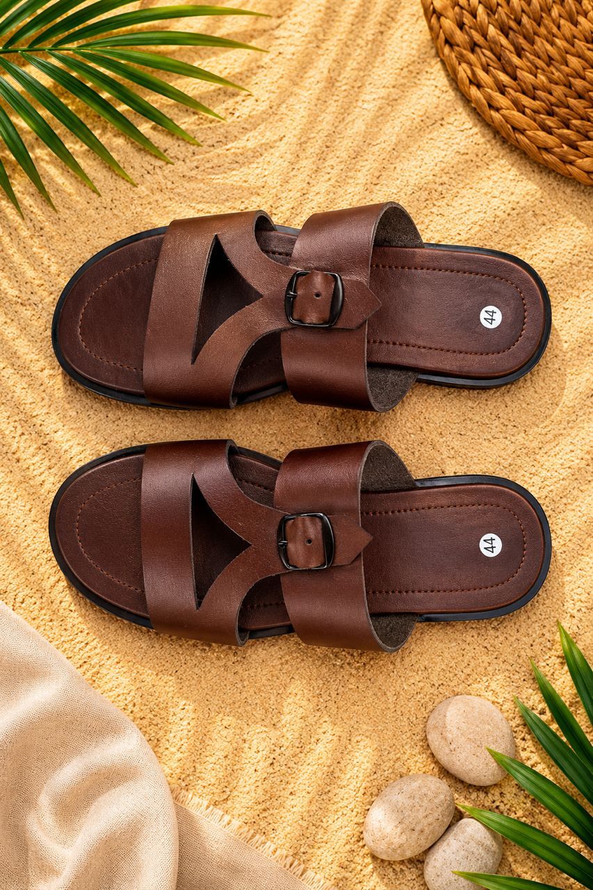 Sandales Mules en Cuir Gris Anthracite pour Homme — vue 2