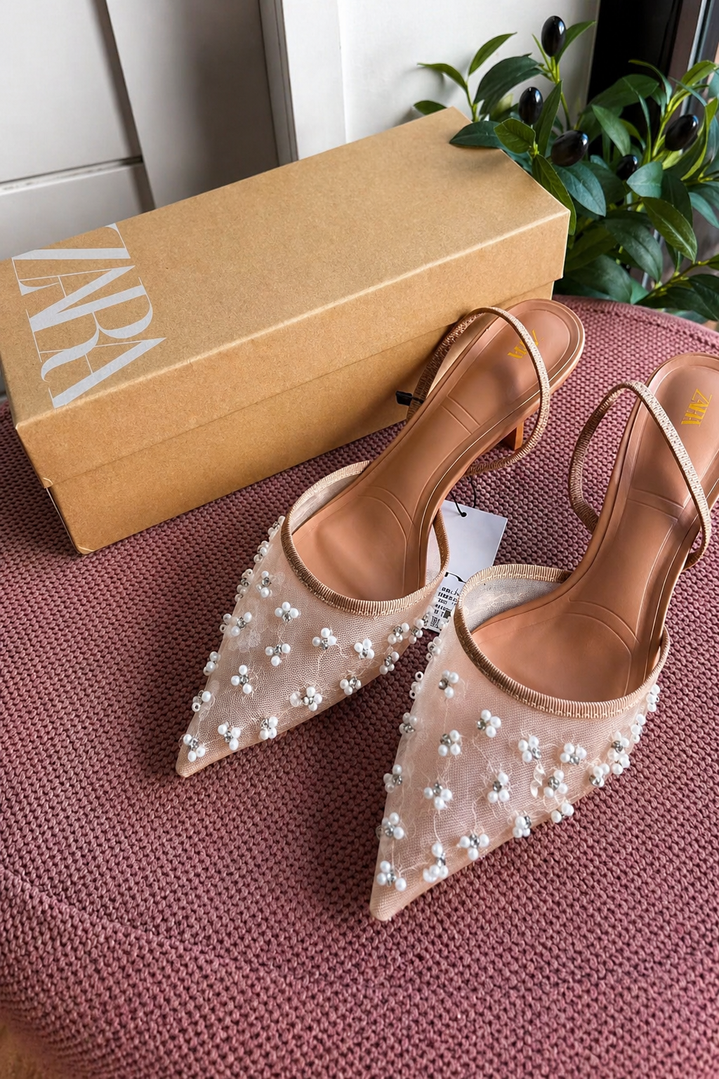 Escarpins Slingback Zara en Mesh à Perles