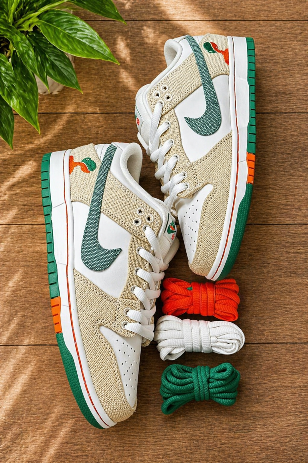 Sneakers Nike Dunk Low "Nature" – Blanc, Vert & Toile de Lin — vue 2