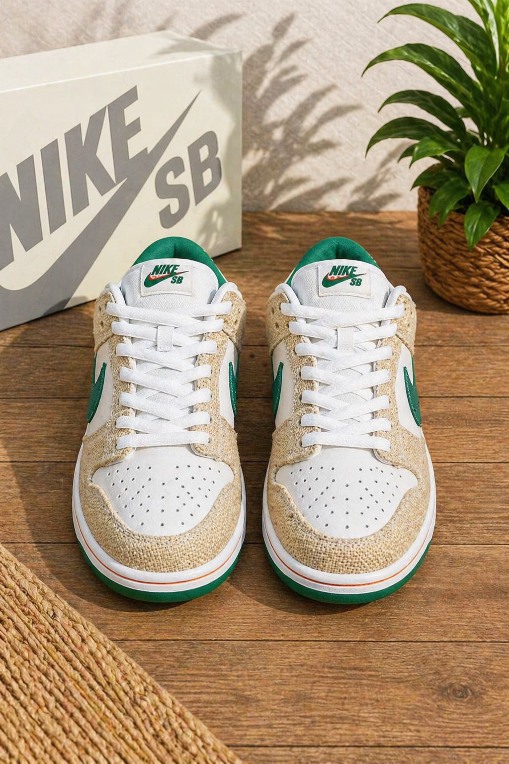Sneakers Nike Dunk Low "Nature" – Blanc, Vert & Toile de Lin — vue 3