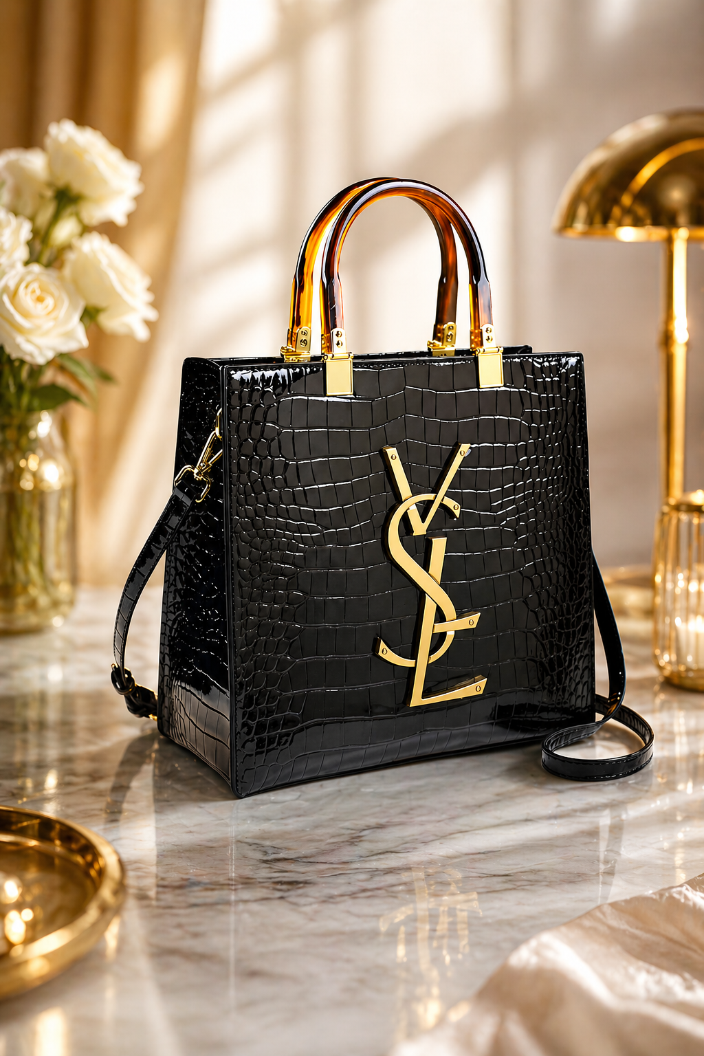 Sac à Main Femme Luxe Rouge Effet Croco – Sac Élégant avec Bandoulière et Détails Dorés — vue 2