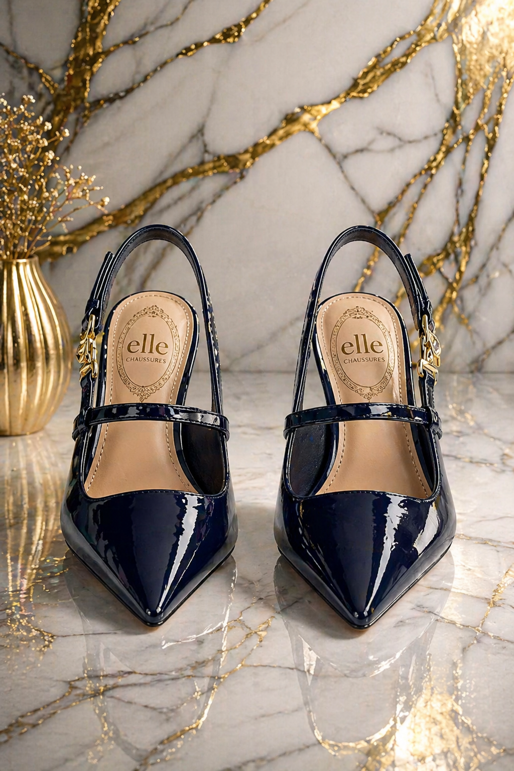 Escarpins Femme Marron Brillant – Chaussures Élégantes à Talon avec Bride Arrière — vue 2