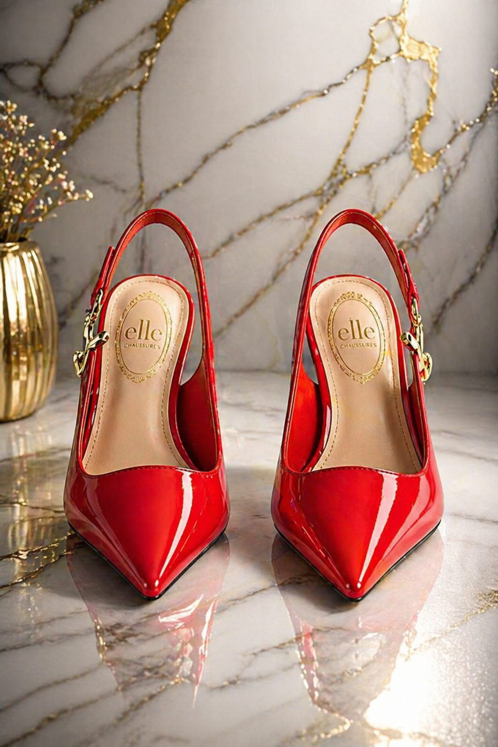 Escarpins Femme Marron Brillant – Chaussures Élégantes à Talon avec Bride Arrière — vue 3