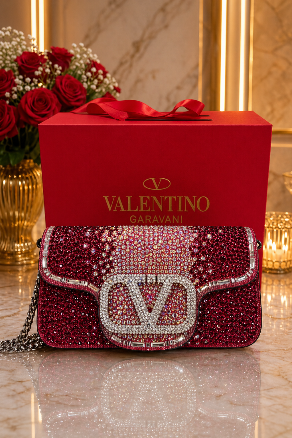 Pochette Élégante Brillante avec Fermoir V Iconique