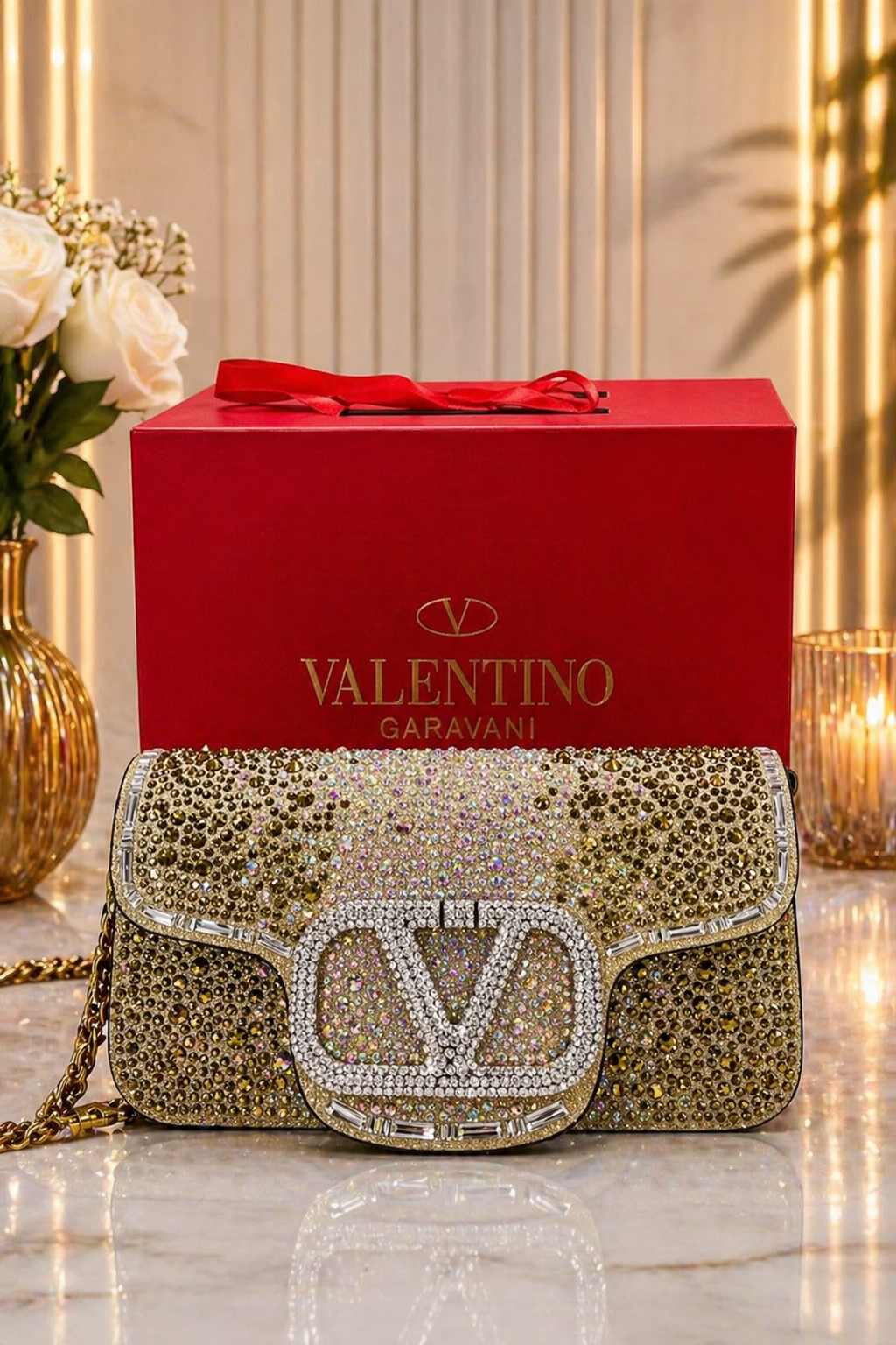 Pochette Élégante Brillante avec Fermoir V Iconique — vue 4