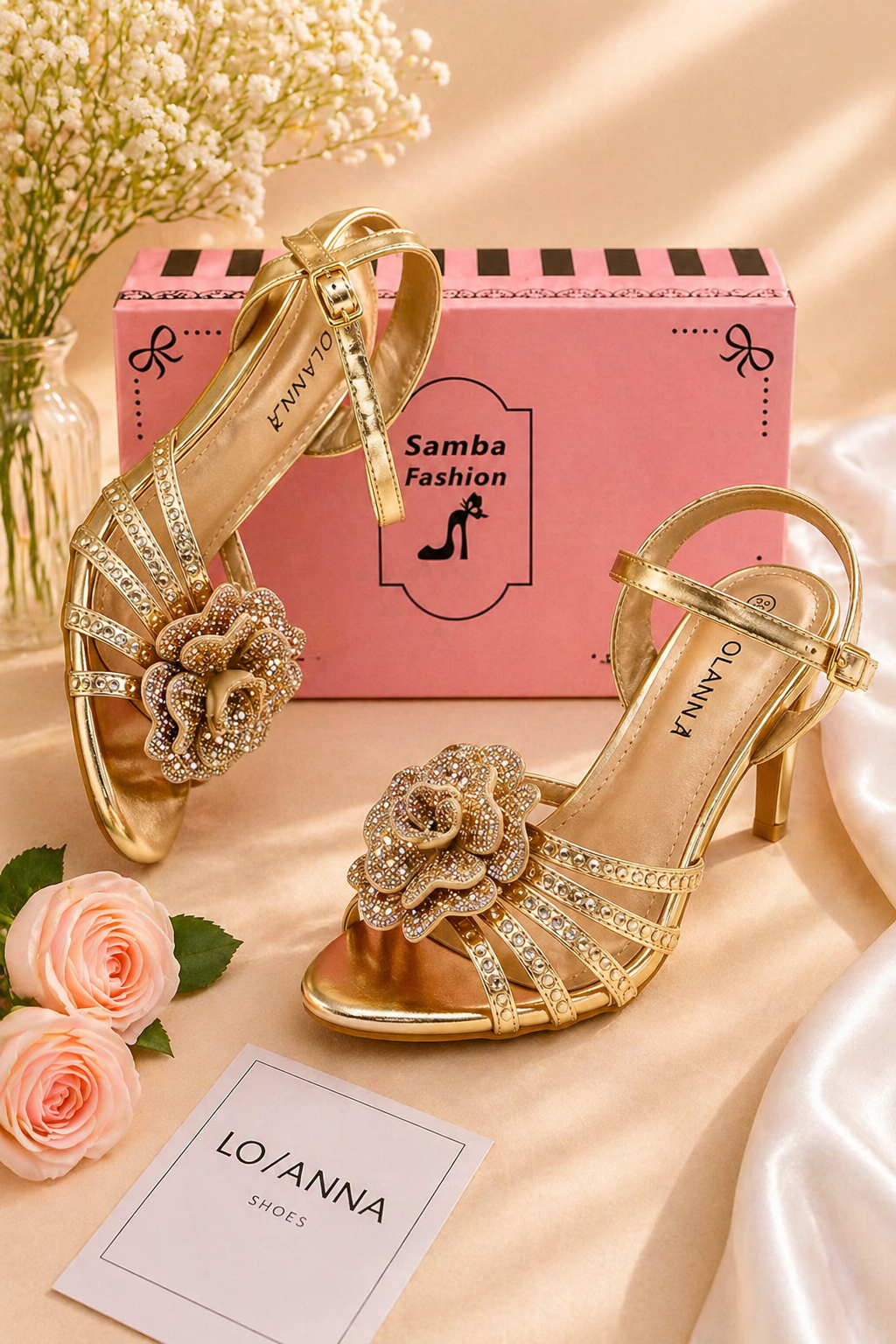 Sandales à Talons Rouges Femme avec Fleur Strass – Élégance & Glamour — vue 2