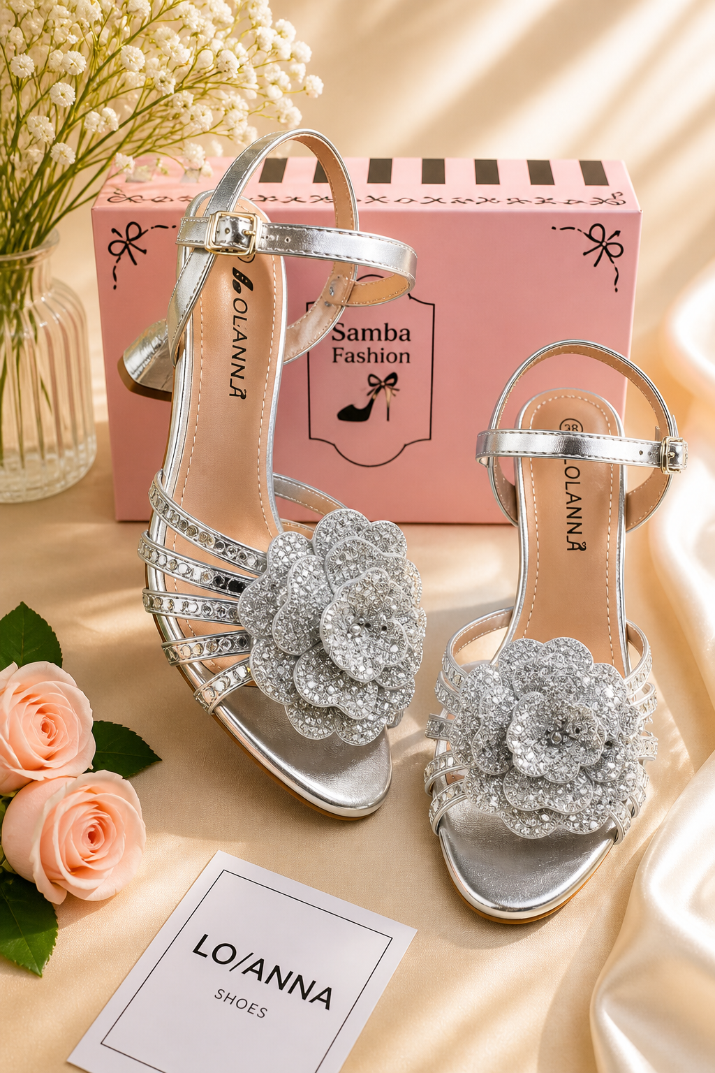 Sandales à Talons Rouges Femme avec Fleur Strass – Élégance & Glamour — vue 3