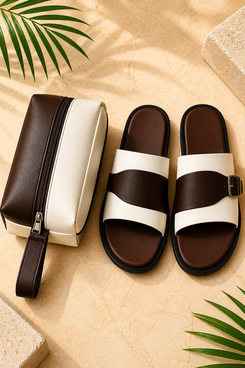Sandales Homme Bicolores Marron & Beige – Style Élégant Décontracté
