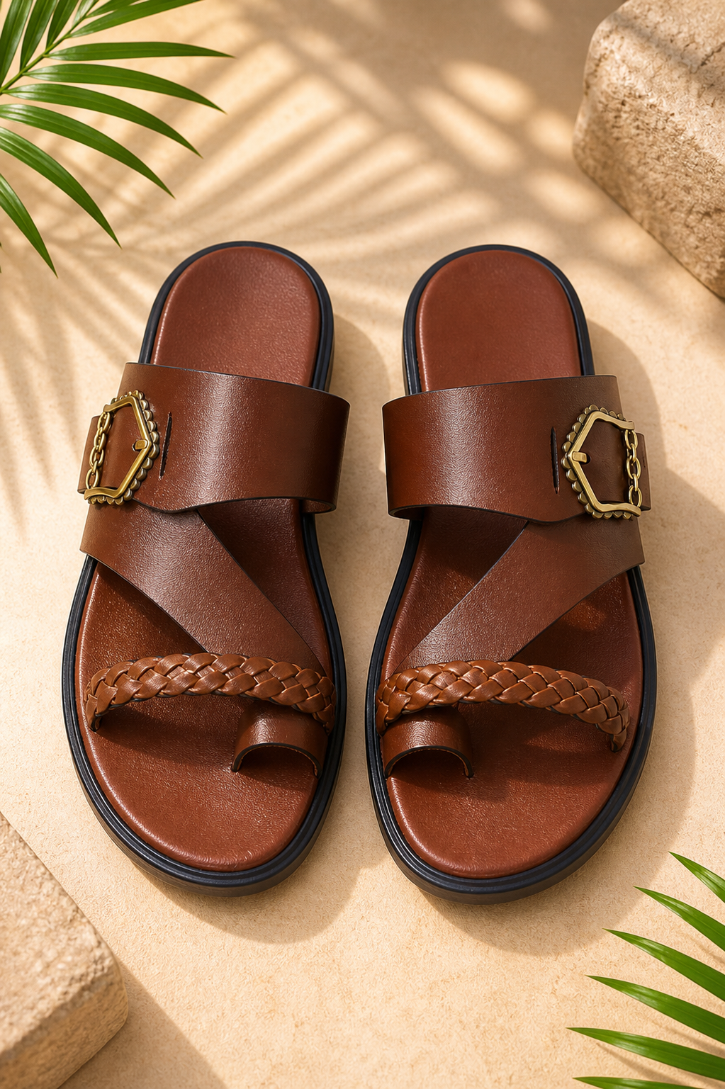 Sandales Homme Marron à Lanières Tressées – Style Élégant & Confort Premium